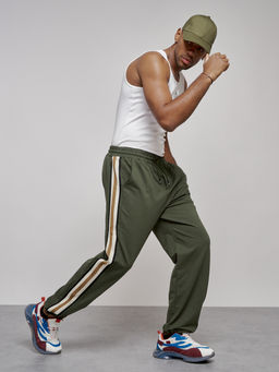Широкие спортивные штаны трикотажные мужские цвета хаки 12903Kh