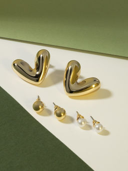 Серьги QF Сердечки, набор 3 пары, цвет золото  фото 4