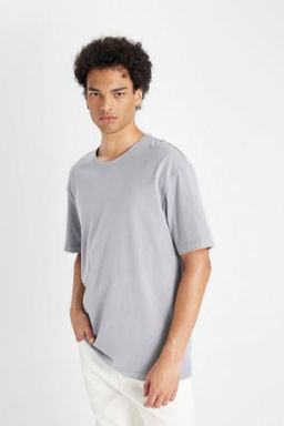 Boxy Fit Bisiklet Yaka Basic Duz K?sa Kollu Tisort