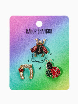 Броши "Счастливый случай" (набор 3шт), цветной в золоте