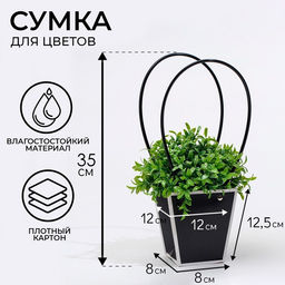 Цена за 10 шт. Сумка для цветов чёрная влагостойкая, 12×12 - 8×8 - 12.5 см
