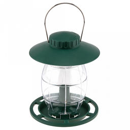 Марья (Maria) Кормушка для птиц пластмассовая Маяк 16х16х20см, колба прозрачная, основание зеленого цвета, пластик матовый, с металлическим подвесом (Китай)