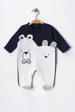 Ekru Unisex Bebek Pamuku Hayvan Bask?l? Regular/Normal Kal?p Uzun Kol Orme Tulum TKDAW25TU00002