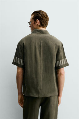 CAMISA POLO 100% LINO / Khaki oscuro