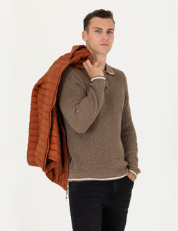 Kahverengi Slim Fit D__meli Polo Yaka Triko Kazak