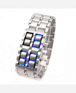 LED-часы Самурай Серебристый браслет, синие диоды 9046180 - Yiwu youda import & export co фото 3