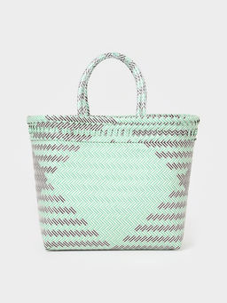 Сумка плетёная, 30×15×35 см, пластик, бирюзовая с чёрным