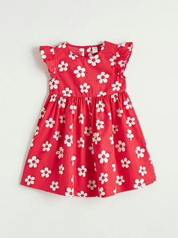 Bisiklet Yaka ?i?ekli K?z ?ocuk Elbise