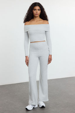 TRENDYOLMILLA Gri Melanj Yuksek Bel Esnek Fitilli Orme Pantolon TWOAW25PL00111 фото 2