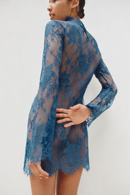 VESTIDO MINI ENCAJE / Azul