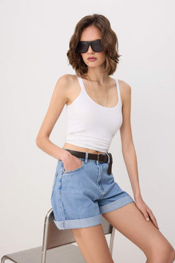 Mavi Kemer Detayl? Yuksek Bel City Boy Denim Sort TWOSS26SR00128 - Trendyolmilla фото 2