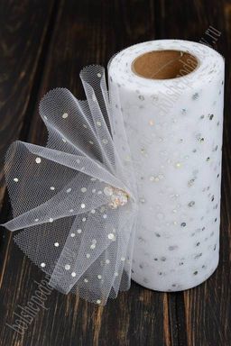 Фатин с пайетками "Горох" 15 см*25 ярд (SF-2939) белый №2