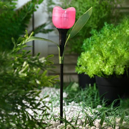Цена за 2 шт. Садовый светильник «Тюльпан розовый», уличный, на солнечной батарее, 5×29×5 см, 1 LED, свечение белое