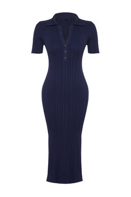 TRENDYOLMILLA Lacivert Maxi Triko Polo Yaka Elbise TWOSS24EL00282 фото 7