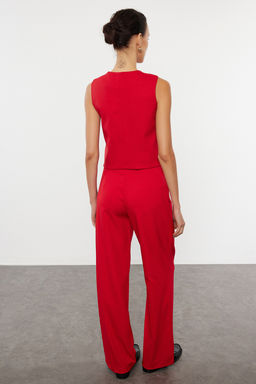 K?rm?z? Regular Dokuma Yelek Wide Leg/Genis Paca Pantolon Tak?m TWOAW25AU00091 - Trendyolmilla фото 5