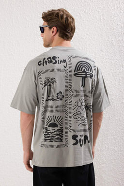 TRENDYOL MAN Antrasit Unisex Oversize/Genis Kesim Bask?l? %100 Pamuk T-Shirt TMNSS25TS00031 - Trendyolmilla фото 4