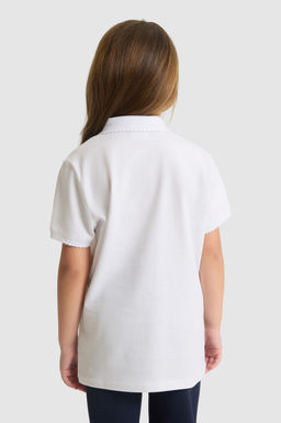 K_z _ocuk Polo Yaka Beyaz Basic Ti__rt