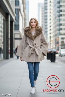 Эко шуба женская с капюшоном