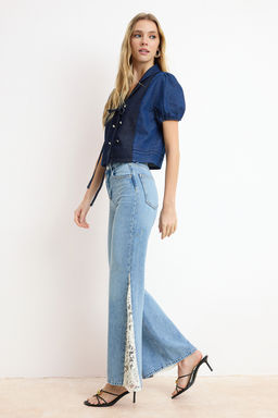 Nasiba Hafiz x Trendyol Collection Mavi Wide Leg Dantel Tencel Kar?s?ml? Jeans TWOSS26JE00157 - Trendyolmilla фото 3