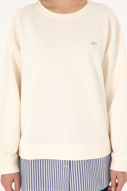 Kad_n Krem G_mlek Detayl_ Bisiklet Yaka Sweatshirt