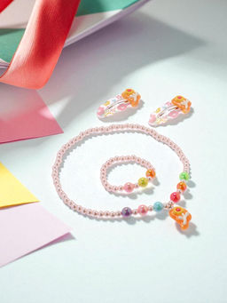 Набор детских украшений Выбражулька «Цветы», 4 предмета: 2 заколки, кулон, браслет d=6 см бежевый