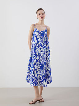 V Yaka ?i?ekli Ask?l? A Kesim Elbise