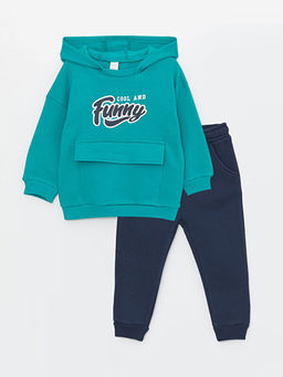 Bask?l? Uzun Kollu Erkek Bebek Hoodie ve E?ofman Alt? 2li Tak?m