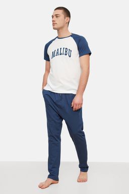 TRENDYOL MAN Lacivert %100 Pamuk Regular Fit Orme Pijama Tak?m? THMSS21PT0235