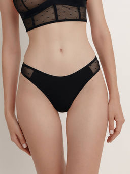 CONTE MESH&DOTS COTTON LBR 1872 Трусы бразилиана с плавной V-образной талией black