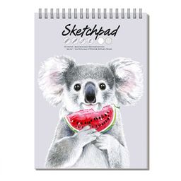 Скетчпад А4 210х290 мм, 40 л, блок - белый офсет, серый офсет 80 г/м?, арт. 62767 КОАЛА С АРБУЗОМ