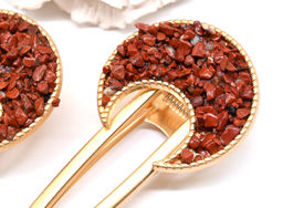 Заколка зажим для волос Месяц с красной яшмой 7*3,5*1,8см