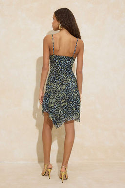 Cok Renkli Animal Tul Ask?l? Asimetrik Kesim Astarl? S?k/Gece Elbise TPRSS26EL00043