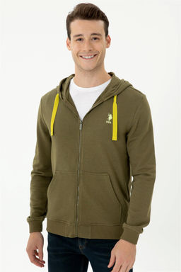 Мужской вязаный кардиган цвета хаки