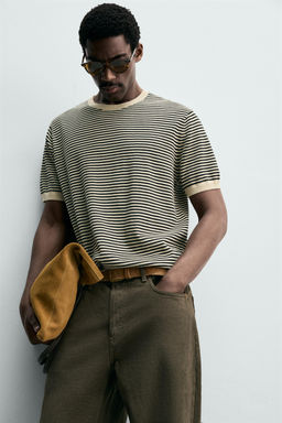 CAMISETA PUNTO ALGOD?N - LINO RAYAS / Crudo / Negro - Zara фото 6