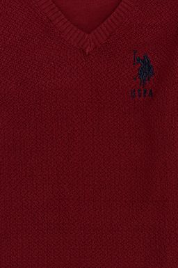U. S. Polo Assn Трикотажный свитер с V-образным вырезом вишневого цвета для мальчика - U.s. polo assn фото 3
