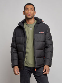 Куртка мужская зимняя с капюшоном спортивная великан черного цвета 8377Ch