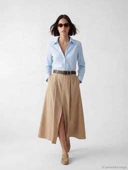 Beli Kemerli A Kesim Pileli Etek