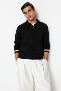 TRENDYOL MAN Kahverengi Oversize/Genis Kesim Dugmeli Polo Yaka Kal?n Ici Polarl? Sweatshirt TMNAW24SW00107 - Trendyolmilla фото 2