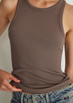 Halter Yaka Kahverengi Basic Atlet - Mavi фото 6