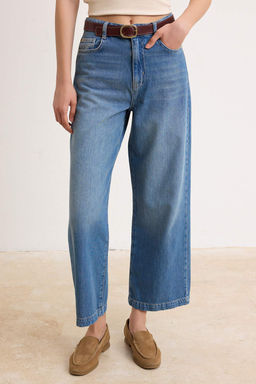 Mavi Kemerli Yuksek Bel Bilek Boy Wide Leg Jeans TWOSS26JE00317 - Trendyolmilla фото 3