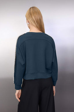 Petrol Tasl? Serit Aksesuar Detayl? Bisiklet Yaka Regular/Normal Kesim Sweatshirt TWOAW26SW00033 - Trendyolmilla фото 4