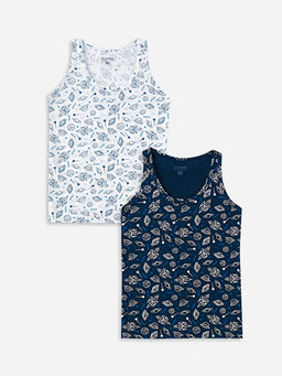 Bisiklet Yaka Bask?l? Pamuklu Erkek ?ocuk Atlet 2li