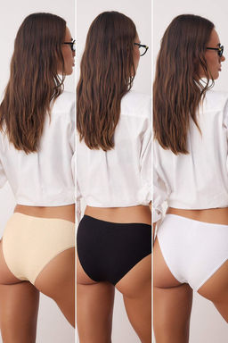 Siyah-Beyaz-Ten 3lu Kaskorse Dantel Detayl? Duz Brazilian Kulot THMAW26KU00005 - Trendyolmilla фото 2