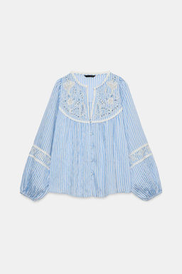 EMBROIDERED STRIPED BLOUSE - Zara фото 7