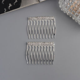 Цена за 2 шт. Гребень для волос QF «Медея», набор 2 шт., классика нить, 5×4 см, серебро