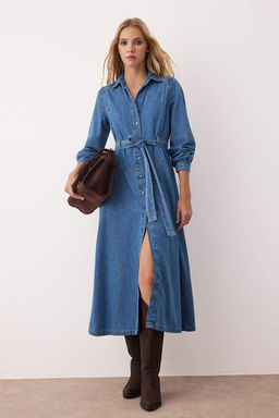Mavi Kemer Detayl? Maxi Denim Elbise TWOAW26EL00044