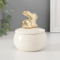 Шкатулка для украшений «Золотой кролик», керамика, белая, 8×8×10 см
