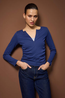 Gri Melanj Fitted/Vucuda Oturan Yar?m Fermuarl? Cift Katl? Orme Bluz TWOAW26BZ00031 - Trendyolmilla фото 17