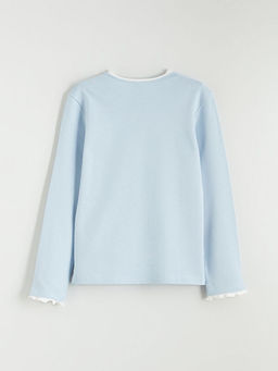 Bisiklet Yaka Bask?l? K?z ?ocuk Ti??rt