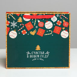 Пакет подарочный новогодний ламинированный Счастья в Новом году, M 30?26?9 см
